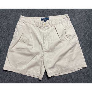 Polo Ralph Lauren Classic Chino Shorts Mens Sz 34 Pleated Khaki Tan 100% Cotton